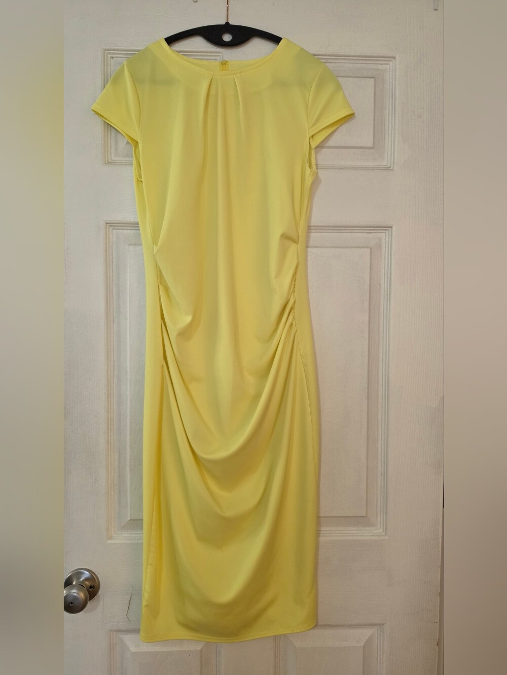 Elegant Yellow Ruched Draped Women’s Dress